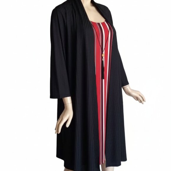 Messini NWT Striped Two-Piece Dress & Cardigan Set w/ Attached Necklace Sz 2X - Picture 2 of 8